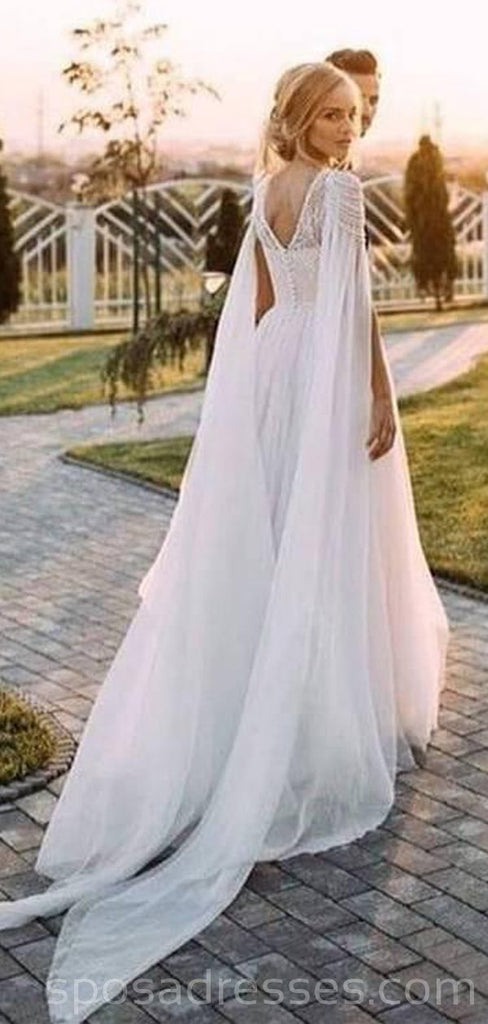 Diseño único aljofaró Beach Long Wedding Dresses Vestidos Nupciales en Línea, Baratos, WD529