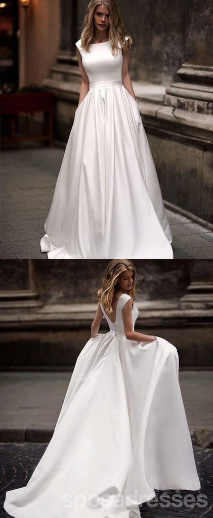 Scoop Simple Satin Élégant Robes de mariée bon marché en ligne, Robes de mariée en dentelle bon marché, WD465