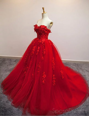 Robe de bal rouge vif en dentelle pas cher longues robes de bal de soirée, pas cher personnalisé Sweet 16 robes, 18520