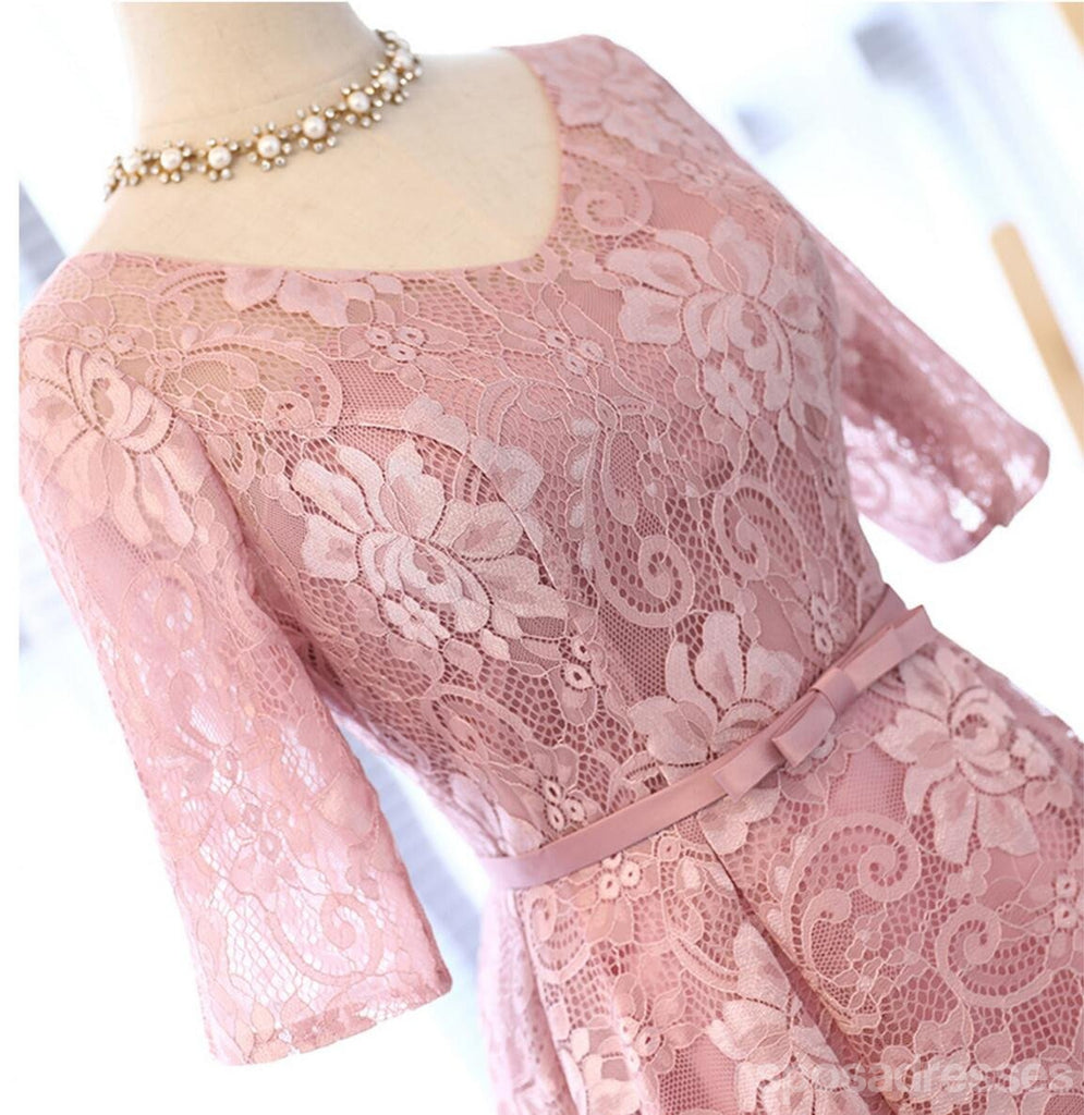 Long Sleeve Lace High Low Pink Homecoming Prom Dresses, Affordable Short Party Prom Sweet 16 Dresses, Perfect Homecoming Cocktail Dresses, CM330