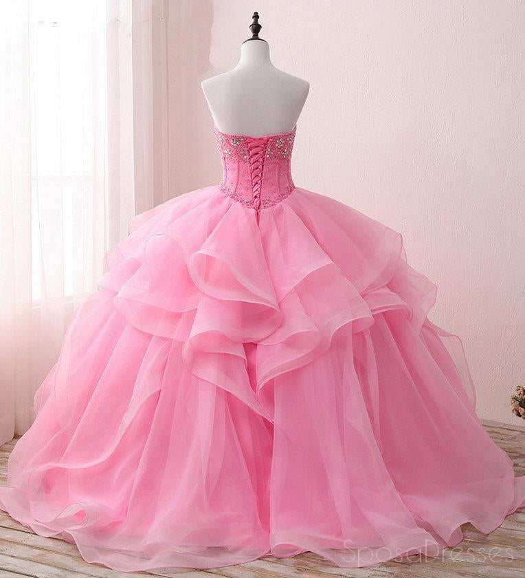 Sweetheart Pink Beaded Cheap Evening Prom Dresses, Sweet 16 Dresses, 17489