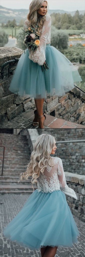 Long Sleeve Lace Short Homecoming Dresses, Cheap Party Prom Sweet 16 Dresses, CM563