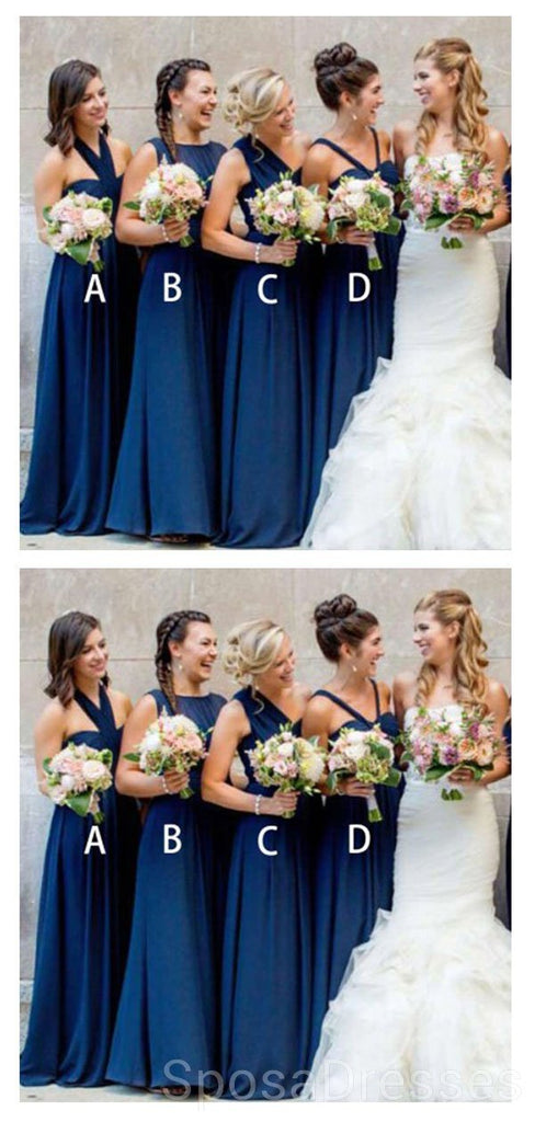 Αταίριαστα Ναυτικό μπλε φθηνά μακρά φθηνά φορέματα παράνυμφων σε απευθείας σύνδεση, WG626