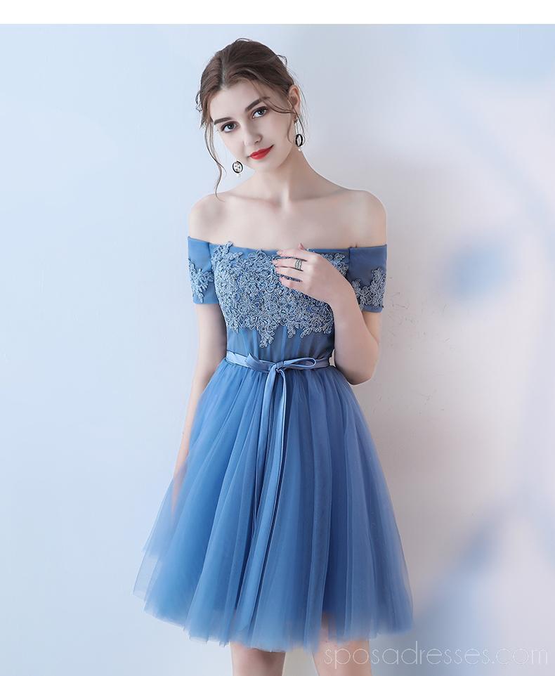 Κοντά μανίκια από τον ώμο μπλε δαντέλα φτηνά φορέματα homecoming σε απευθείας σύνδεση, φτηνά κοντά φορέματα prom, CM781