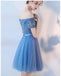 Κοντά μανίκια από τον ώμο μπλε δαντέλα φτηνά φορέματα homecoming σε απευθείας σύνδεση, φτηνά κοντά φορέματα prom, CM781