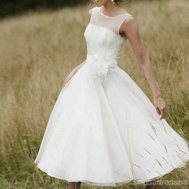 Simple Illusion Neck Cheap Short Wedding Dresses Online, WD365