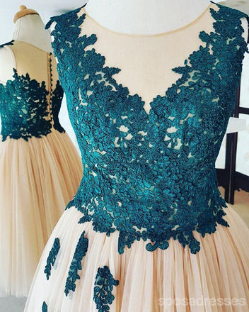 Teal Lace Applique Champagne Tulle Φθηνά Φορέματα Homecoming Online, CM587