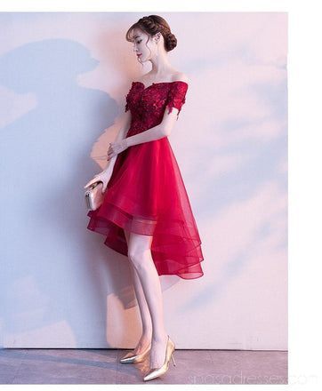 Φωτεινό κόκκινο από τον ώμο υψηλό χαμηλό φτηνά φορέματα homecoming on-line, φτηνά κοντά φορέματα prom, CM783