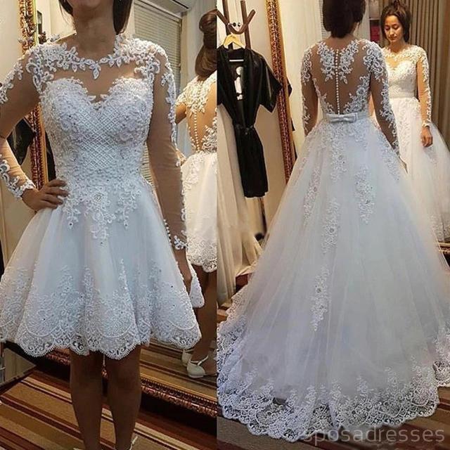 Mangas largas vestidos de novia de encaje desmontable en línea, vestidos de novia baratos, WD503