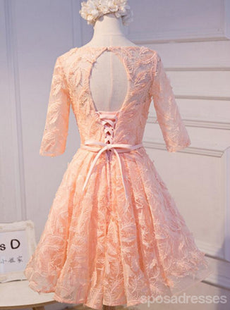 Pêssego de Manga longo Cadarço traseiro Aberto Vestidos de Baile para os estudantes de Regresso para casa Atraentes, Vestidos de Baile para os estudantes Partidários Curtos Disponíveis, Vestidos de Regresso para casa Perfeitos, CM316