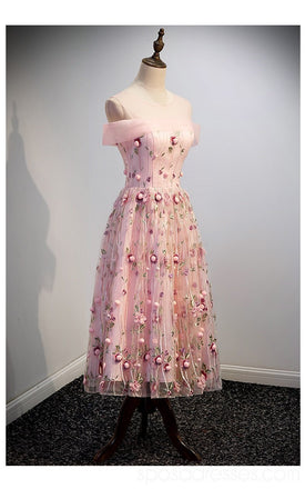 Pink Lace Off Shoulder Cheap Homecoming Dresses Online, Cheap Short Prom Dresses, CM784