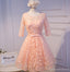 Langarm Peach Open back Lace Cute Homecoming Prom Kleider, Günstige Kurzes Partei Prom Kleider, die Perfekte Homecoming Kleider, CM316