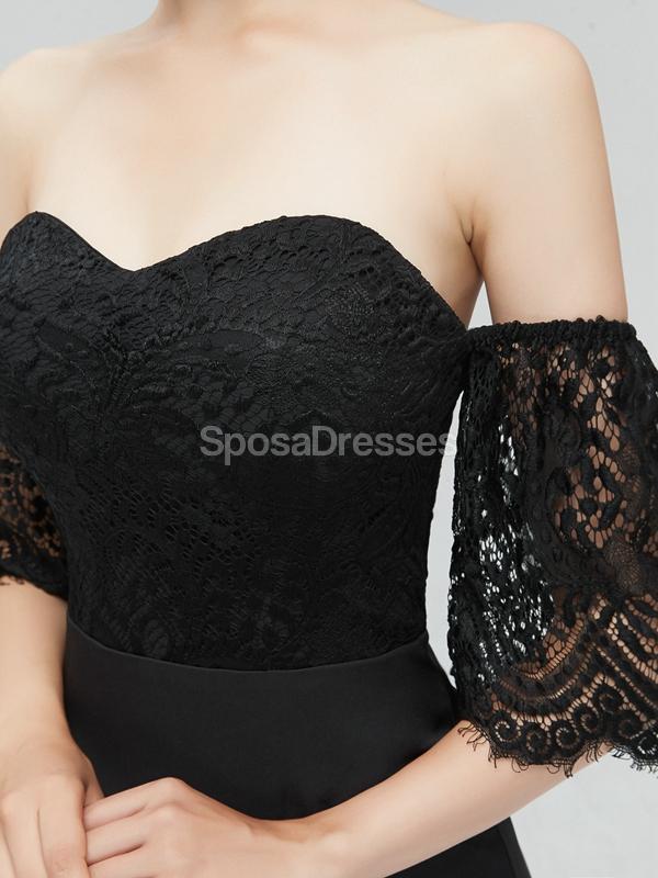 Κοντά μανίκια δαντέλα γοργόνα χαμηλό μαύρο μαύρο φθηνά φορέματα παράνυμφου σε απευθείας σύνδεση, WG581