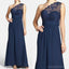 Elegante Marinha Azul de Um Ombro só com Laço de Cetim Uma Linha do Assoalho-Comprimento Baratos Vestidos de Dama de honra, WG64