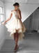 Champagne Lace Υψηλή Χαμηλή Δαντέλα Φτηνές Κοντές Φορέματα Homecoming Online, CM590