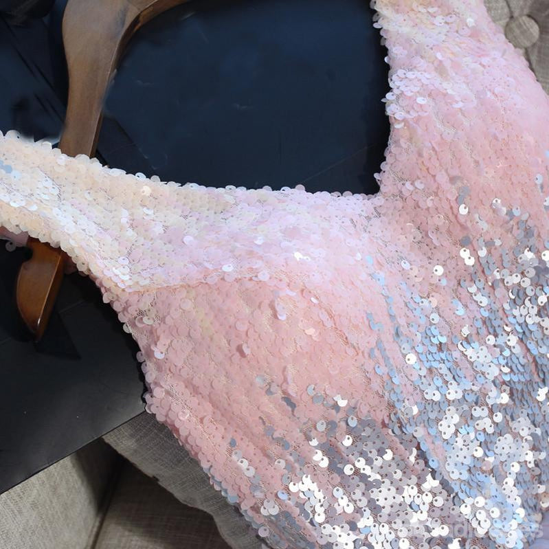 Sparkly V cuello lentejuelas lindo corto rosa Homecoming vestidos 2018, CM510