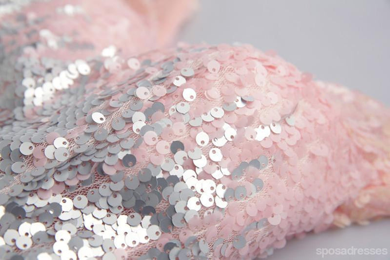 Sparkly V cuello lentejuelas lindo corto rosa Homecoming vestidos 2018, CM510