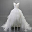 Vestidos de novia de espagueti de tul blanco con escote corazón alto y bajo de estilo único con pluma, WD0067