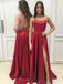 Sexy Simple Design Backless Side Slit Red Long Custom Evening Prom Dresses, 17399