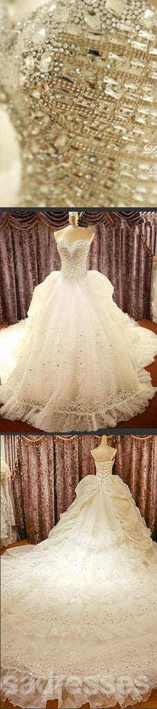 Luxe Sweetheart Sparkle strass robes de mariée en dentelle, magnifique robe de mariée, WD0068