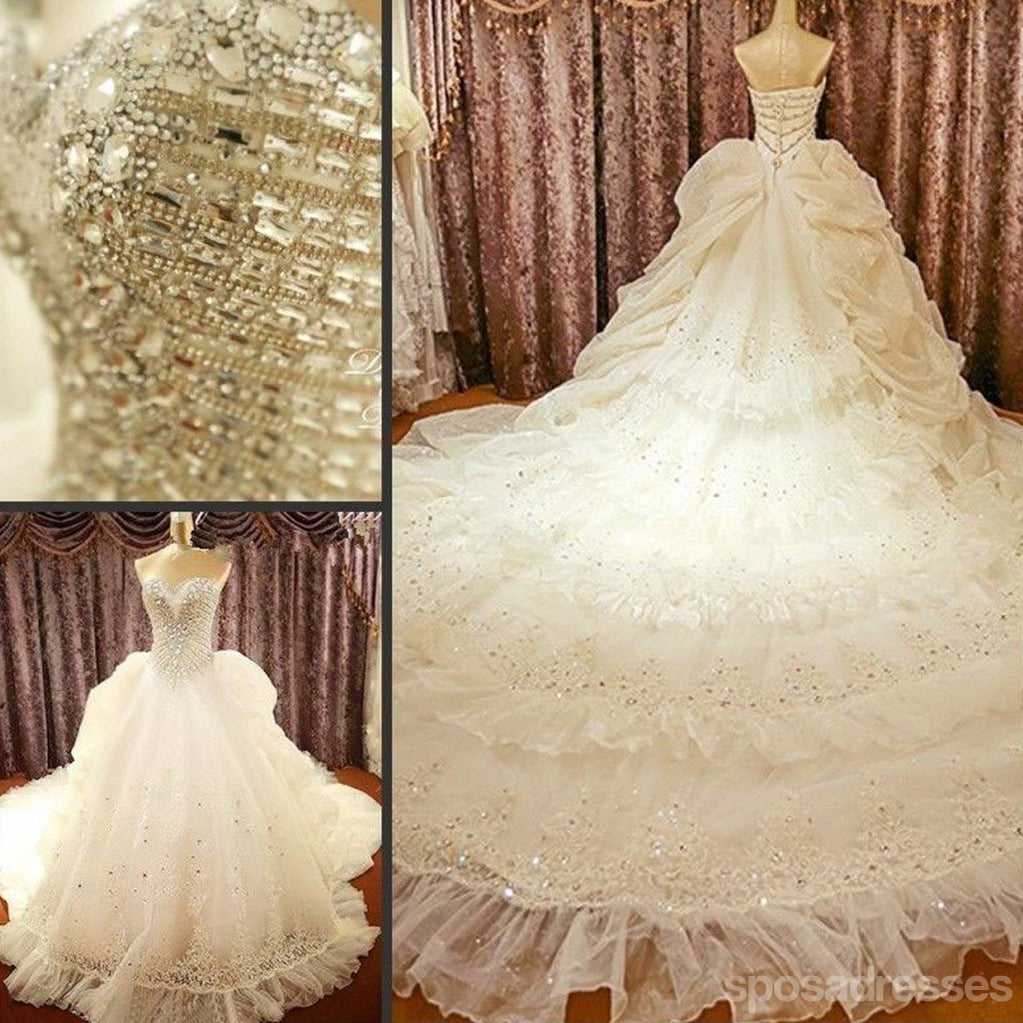 Luxe Sweetheart Sparkle strass robes de mariée en dentelle, magnifique robe de mariée, WD0068