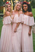 Light Blush Pink Chiffon Vestidos largos de dama de honor baratos en línea, WG293