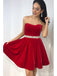 Scoop Red Simple Pearl Beads Belt Vestidos de fiesta cortos baratos en línea, CM593