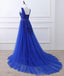 Royal Blue V Neck Lace Perle Applique Longue Soirée Robes de bal, Cheap Sweet 16 Robes, 18426