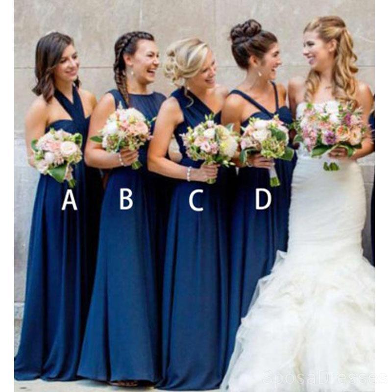 Nicht übereinstimmende dunkelblaue billige lange billige Brautjungfernkleider Online, WG626
