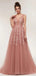 Σκονισμένο Ροζ V Λαιμό Δαντέλα διακοσμημένο με Χάντρες Μακρύ Βράδυ Φορέματα Prom, η Φτηνή Συνήθεια Γλυκό 16 Φορέματα, 18521