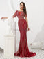 Σκουπ Κοντό Μανίκια Beaded Ερυθρά Απογευματινά Φορέματα, Βραδινά Κόμμα Prom Φορέματα, 12081