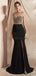 Falda negra Vestidos de fiesta de noche de sirena sexy con hendidura lateral con cuentas doradas, Vestidos de fiesta de noche, 12069