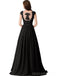 Cap manga encaje con cuentas ver a través de gasa negro vestidos de dama de honor largos en línea, WG286