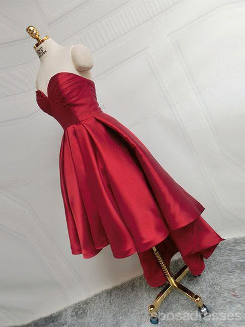 Απλό, Χαριτωμένο Σκούρο Κόκκινο Υψηλή χαμηλή Φθηνή Homecoing Φορέματα 2018, CM425