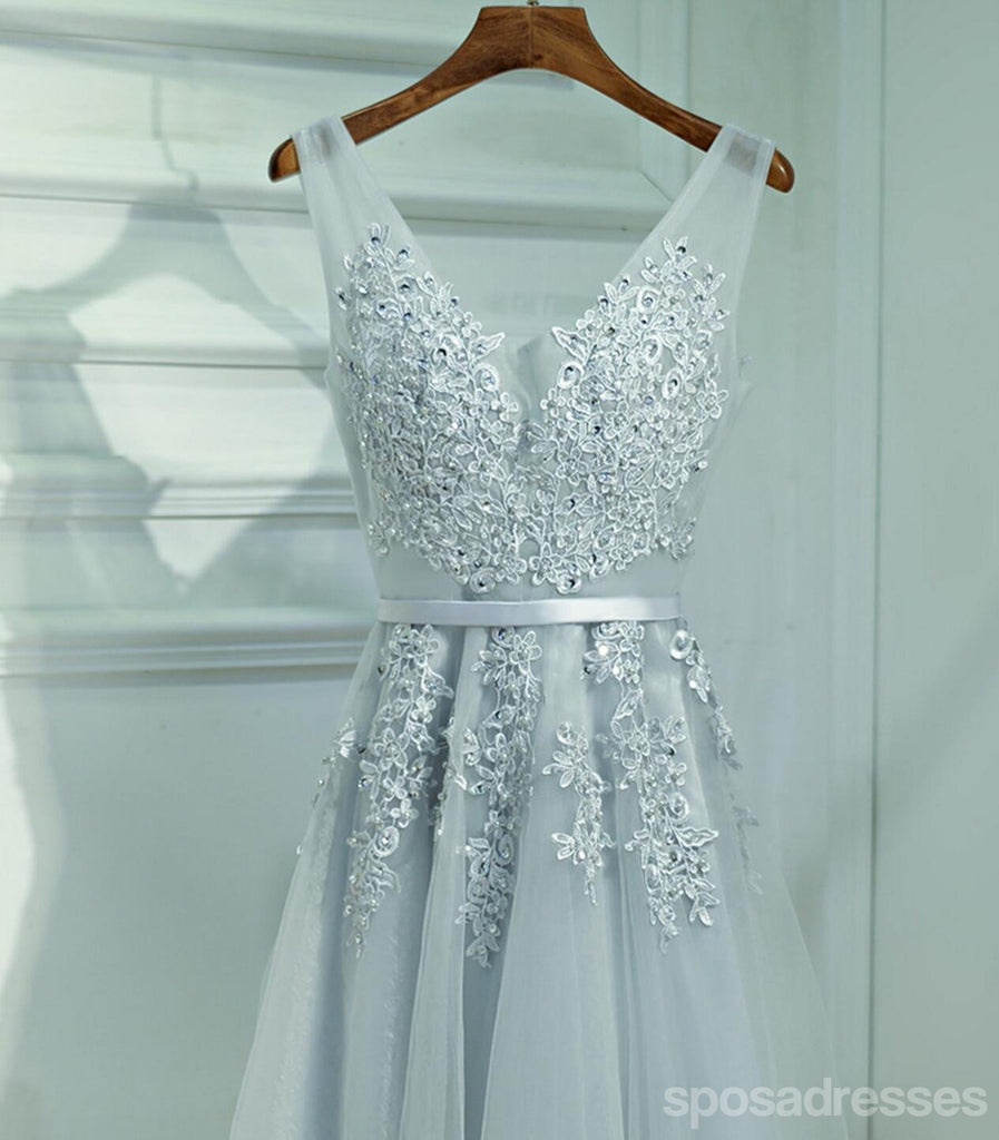 Χαριτωμένο Γκρι Δαντέλα v ντεκολτέ σύντομη Homecoming Prom Φορέματα, προσιτές κορσέ πίσω σύντομη κόμμα Prom Φορέματα, τέλεια Homecoming Φορέματα, CM247