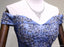 Off Shoulder Blue Tulle Beaded A-line Long Evening Prom Dresses, 17621