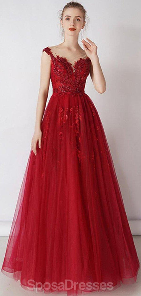 Το Cap Sleeves Red Beaded Sequin A-line Long Evening Prom Φορέματα, Evening Party Prom Φορέματα, 12326