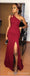 Robe de demoiselle d'honneur longue sirène fendue sur le côté rouge foncé pas cher en ligne, WG642