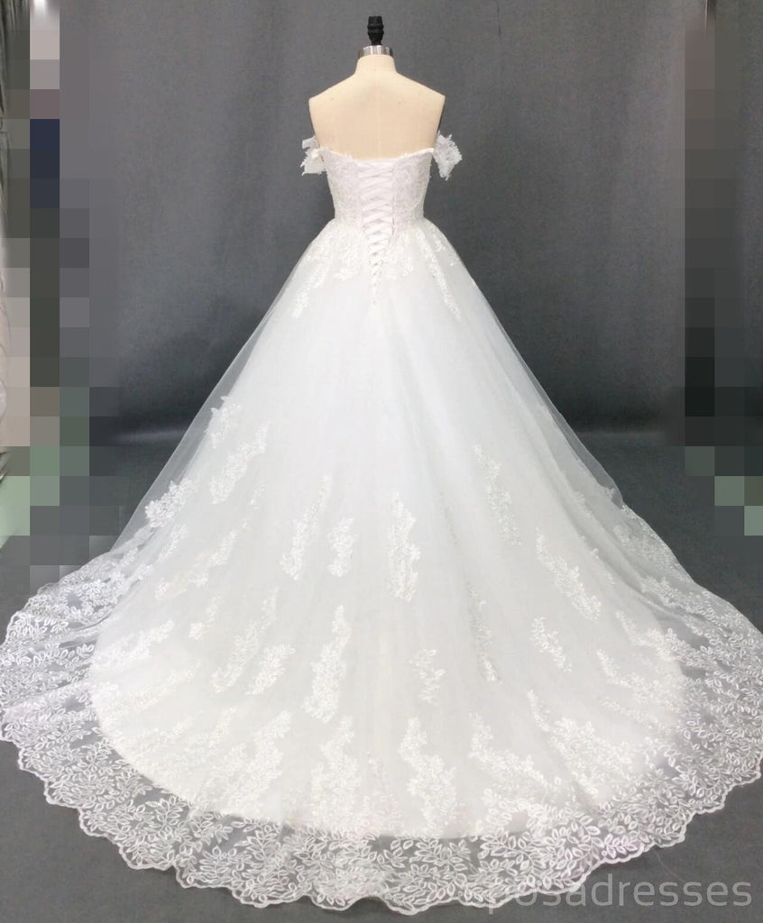 Off shoulder A-line Encaje barato vestidos de novia en línea, vestidos de novia baratos, WD504