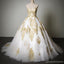Φτηνά δημοφιλή κλασικά γλυκών χρυσά φορέματα δεξίωσης γάμου τούλι δαντελλών άσπρα, WD0071