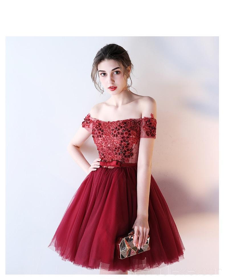 De cordón del hombro adornado con cuentas ver a través de los vestidos de la fiesta de promoción cortos en línea, baratos de los vestidos del regreso rojo, CM790