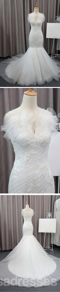 Vestidos de la fiesta de bodas del tul de la sirena del cordón blancos elegantes magníficos, vestido nupcial, WD0072