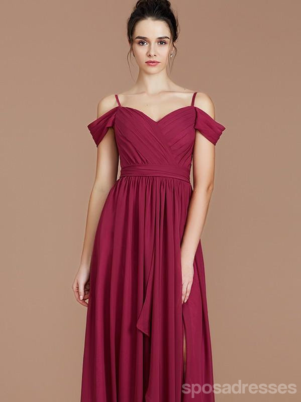 Ζακέτα από σκούρο κόκκινο μαργαριτάρι σιφόν μακρά φθηνά φορέματα παράνυμφων σε απευθείας σύνδεση, WG676
