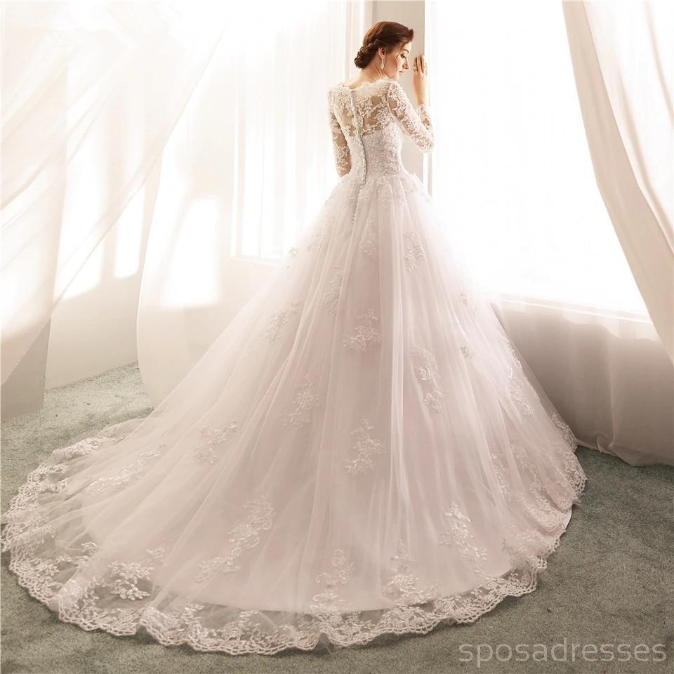 Mangas largas encaje abalorios baratos vestidos de novia en línea, vestidos de novia baratos, WD506