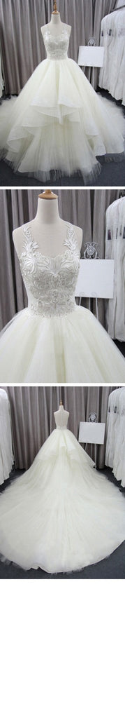 Aussichtspunktschnürsenkel einzigartige Designelfenbeintüllhochzeitskleider, prächtiges Brautkleid, WD0074