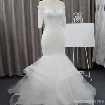 Vantage Off ώμου μισό μανίκι δαντέλα σέξι γοργόνα νυφικά πάρτι, WD0075