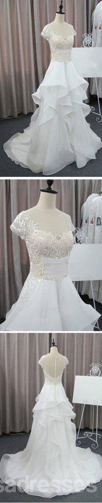 Cap Sleeve Beautiful Lace Wedding Party Dresses, Cheap Chiffon Bridal Gown, WD0076