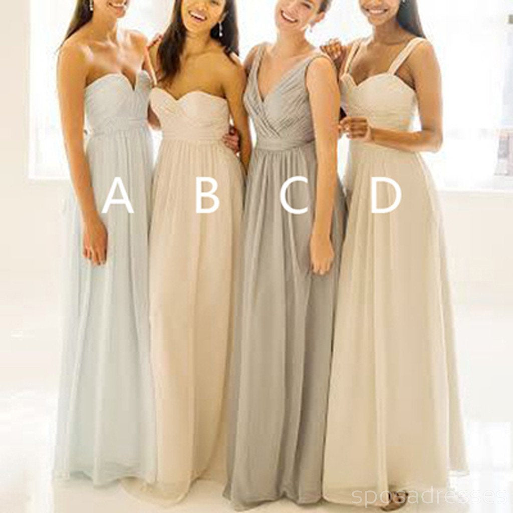 Popular Mismatched Simple Chiffon Floor-Length Custom Bridesmaid Dresses, WG076