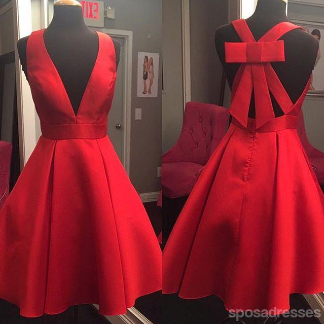 Κοντά φθηνά απλό V Neck Red Homecoming Dresses 2018, CM517