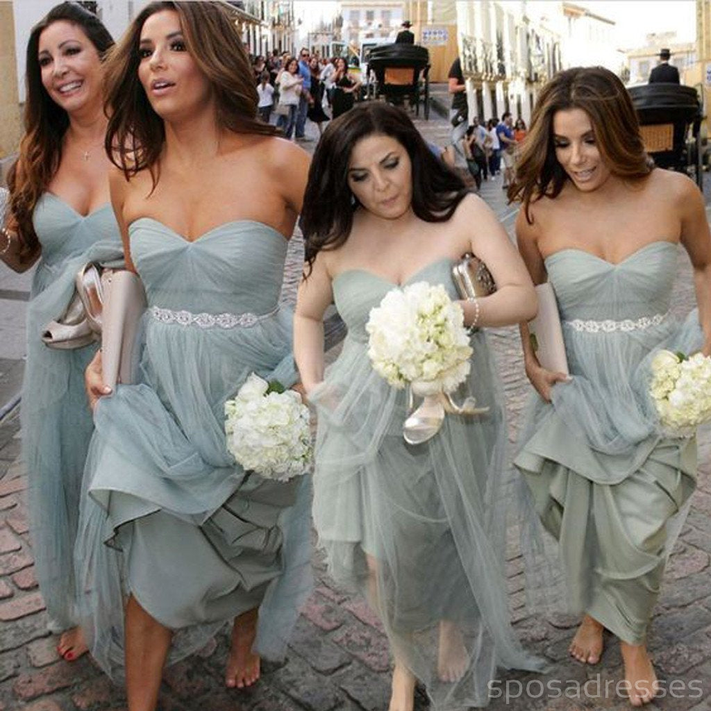 Μοναδικό Κομψό Γλυκό Καρδιά Τούλι Όμορφες Γυναίκες Αμάνικο aFashion Φθηνά Μακριά Φορέματα Παράνυμφων, WG77